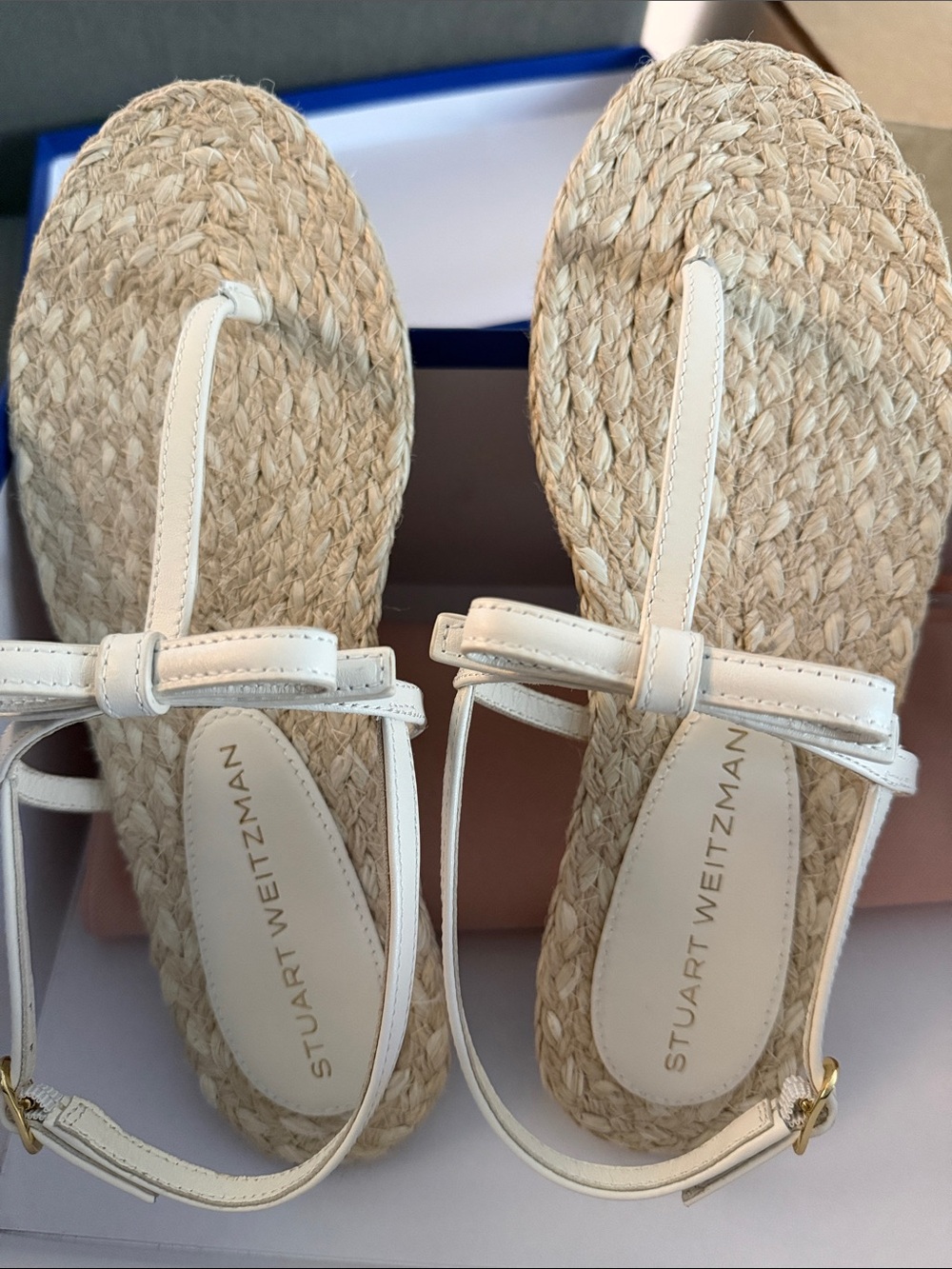 Stuart Weitzman Cream Espadrille Wedge Sandals